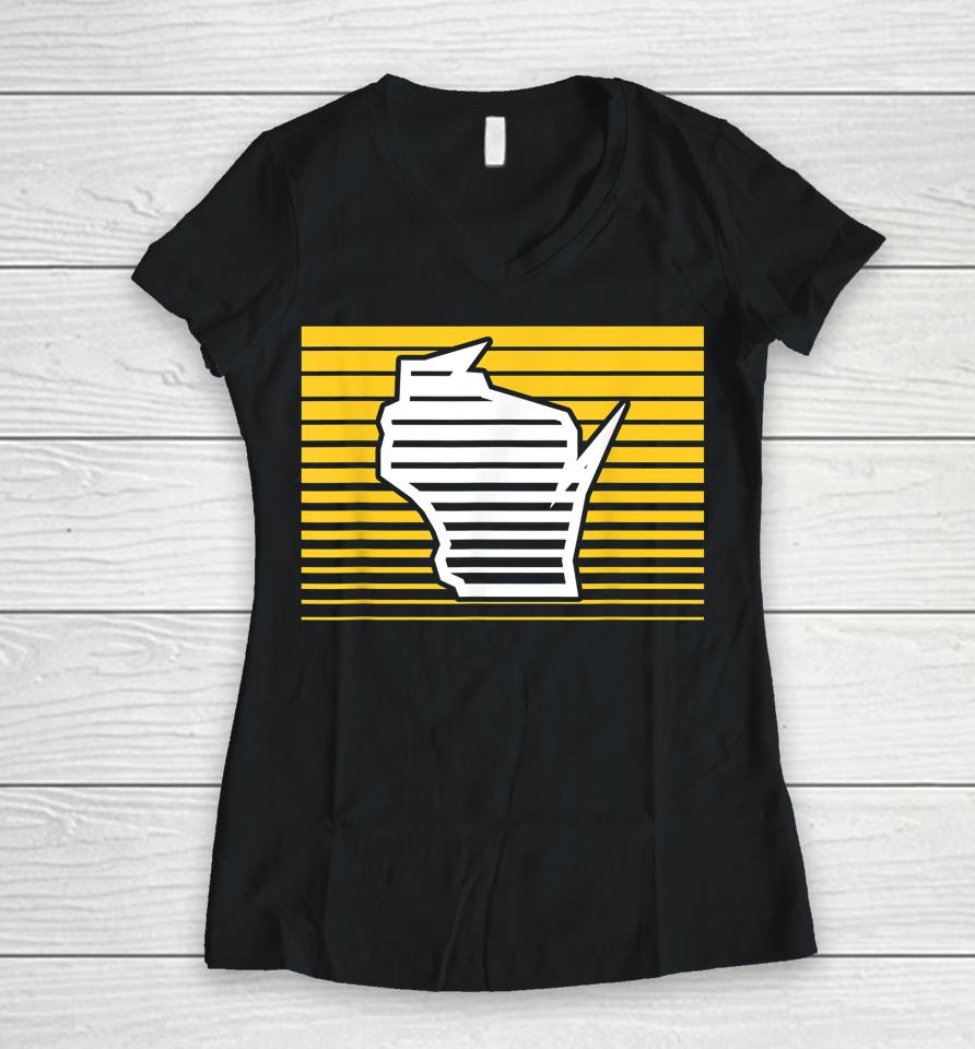 Milwaukee Wisconsin Retro Gradient Stripes Women V-Neck T-Shirt