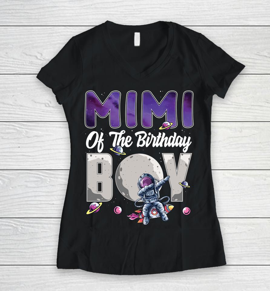 Mimi Of The Birthday Astronaut Boy Space Theme Women V-Neck T-Shirt