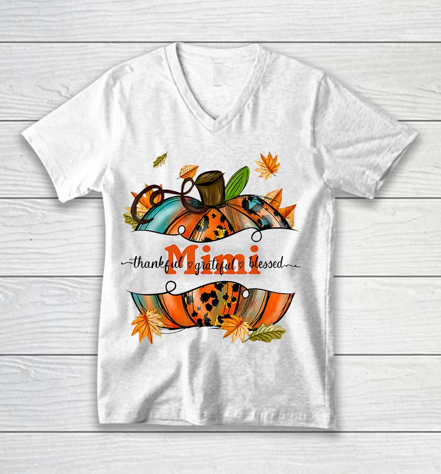 Mimi Pumpkin Thankful Grateful Blessed Unisex V-Neck T-Shirt