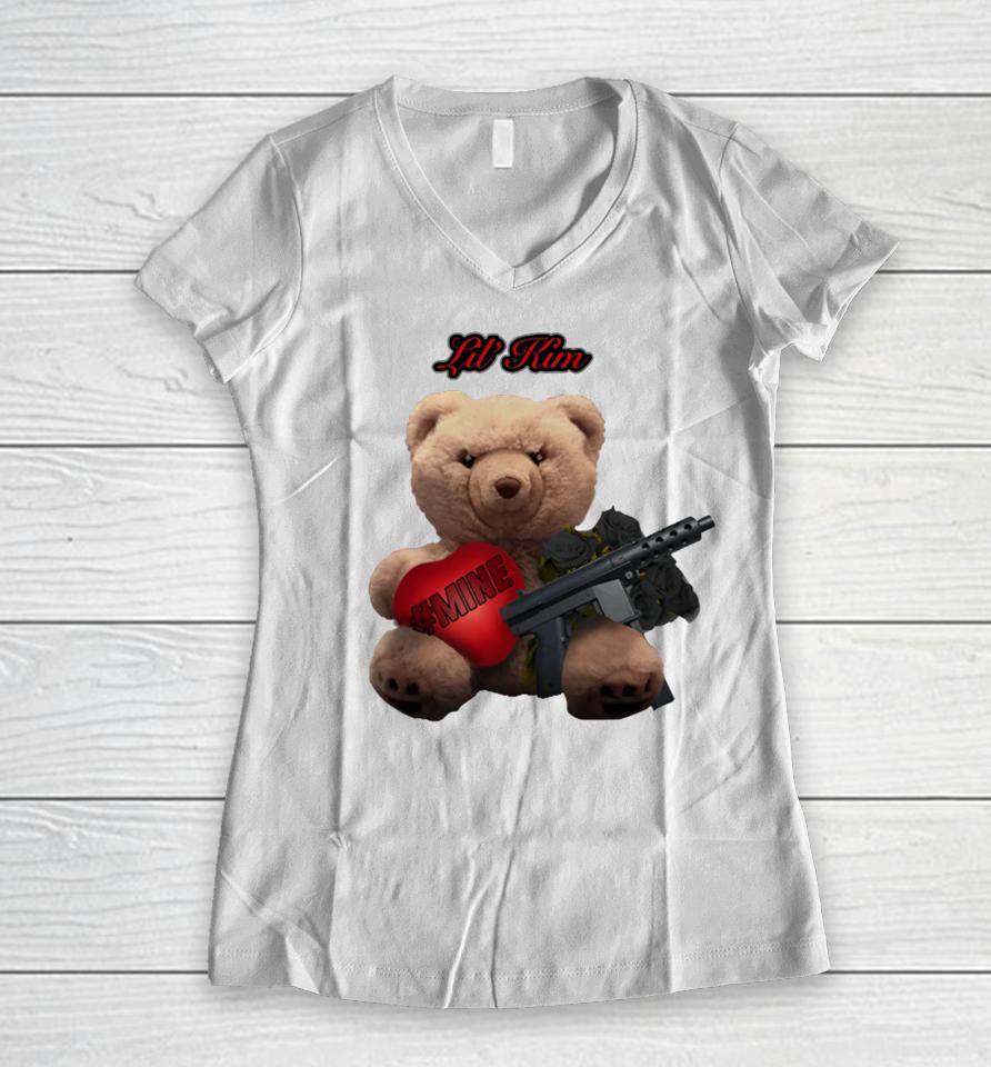 #Mine Teddy With Gun Women V-Neck T-Shirt