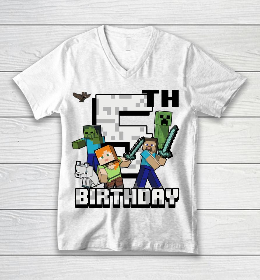 Minecraft Group Shot Happy 5Th Birthday Unisex V-Neck T-Shirt