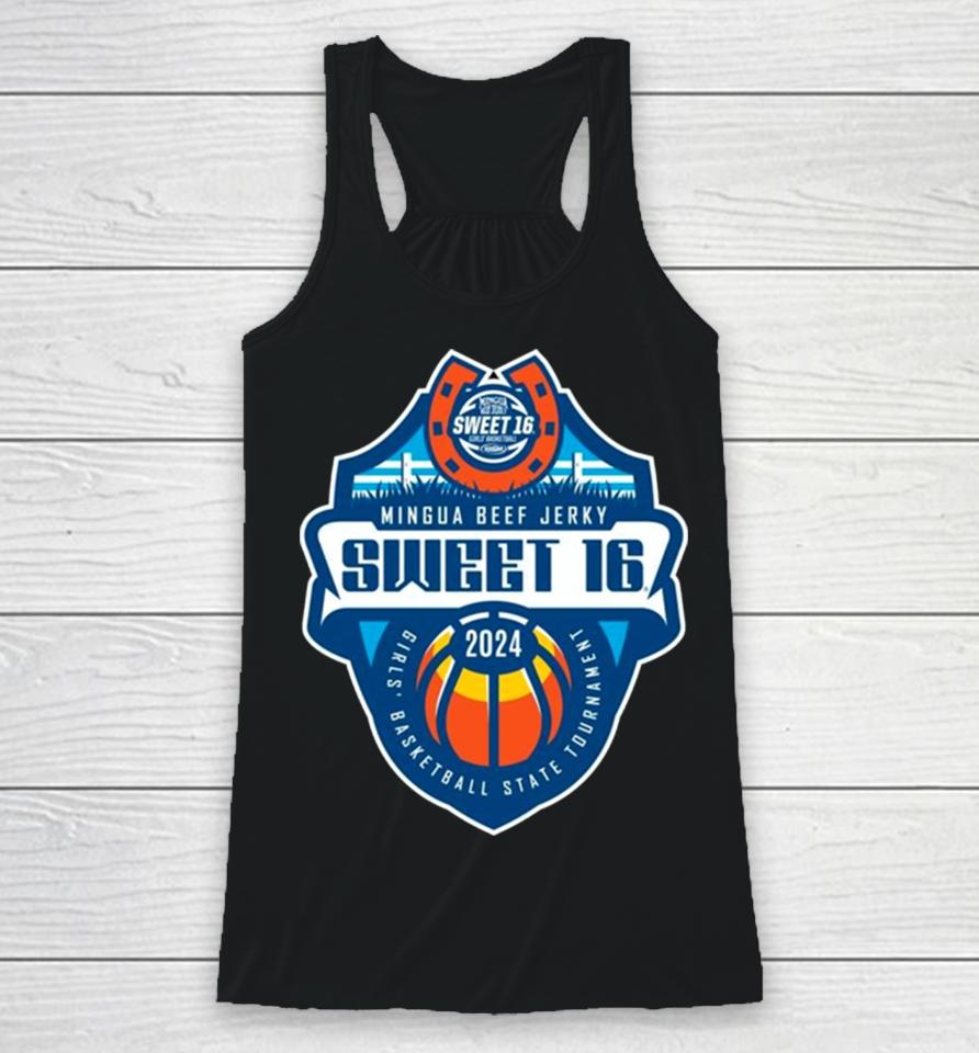 Mingua Beef Jerky Sweet 16 2024 Girls’ Basketball State Tournament Logo Racerback Tank