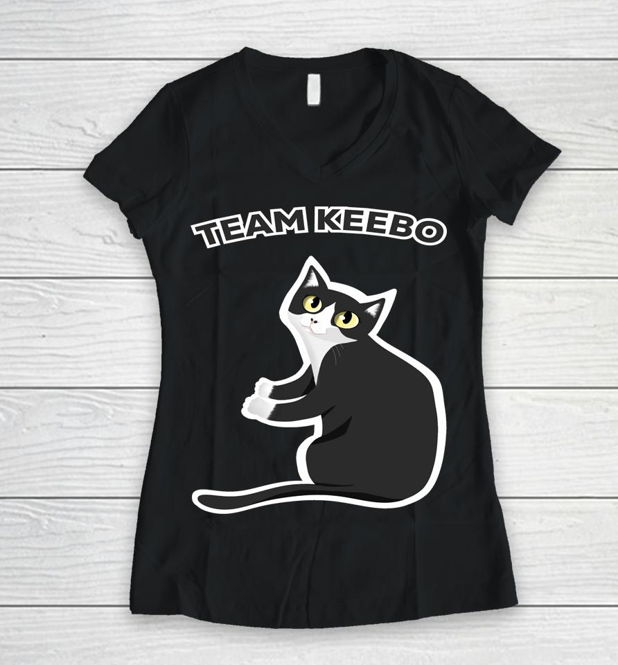 Mini Kitty Team Keebo Women V-Neck T-Shirt