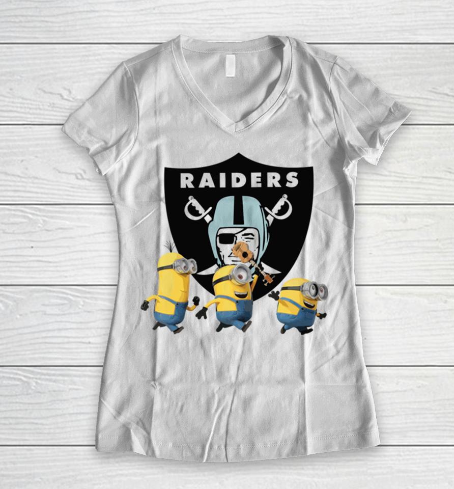 Minions Team Las Vegas Raiders Football Nfl Logo Women V-Neck T-Shirt