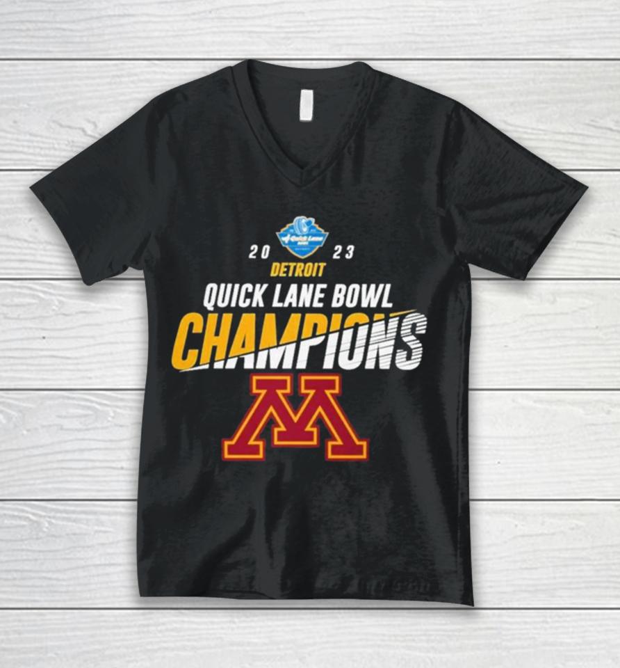 Minnesota Golden Gophers 2023 Quick Lane Bowl Champions Logo Unisex V-Neck T-Shirt