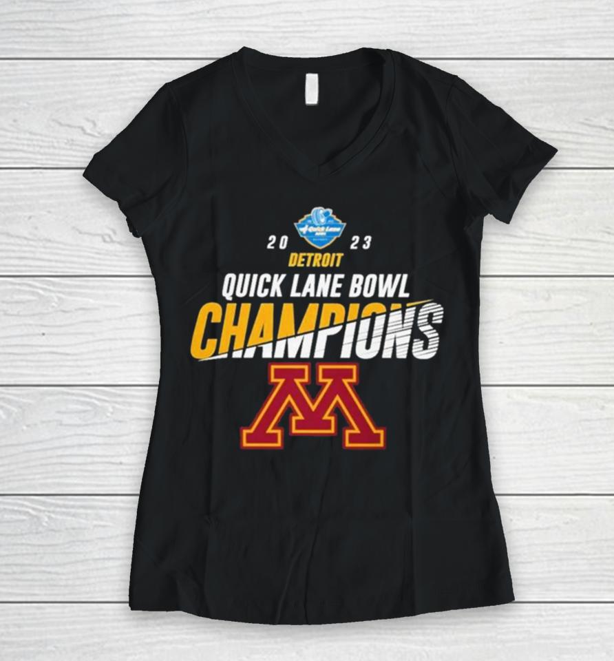 Minnesota Golden Gophers 2023 Quick Lane Bowl Champions Logo Women V-Neck T-Shirt
