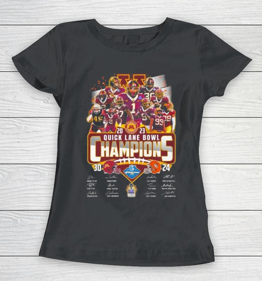 Minnesota Golden Gophers 2023 Quick Lane Bowl Champions Signatures Women T-Shirt