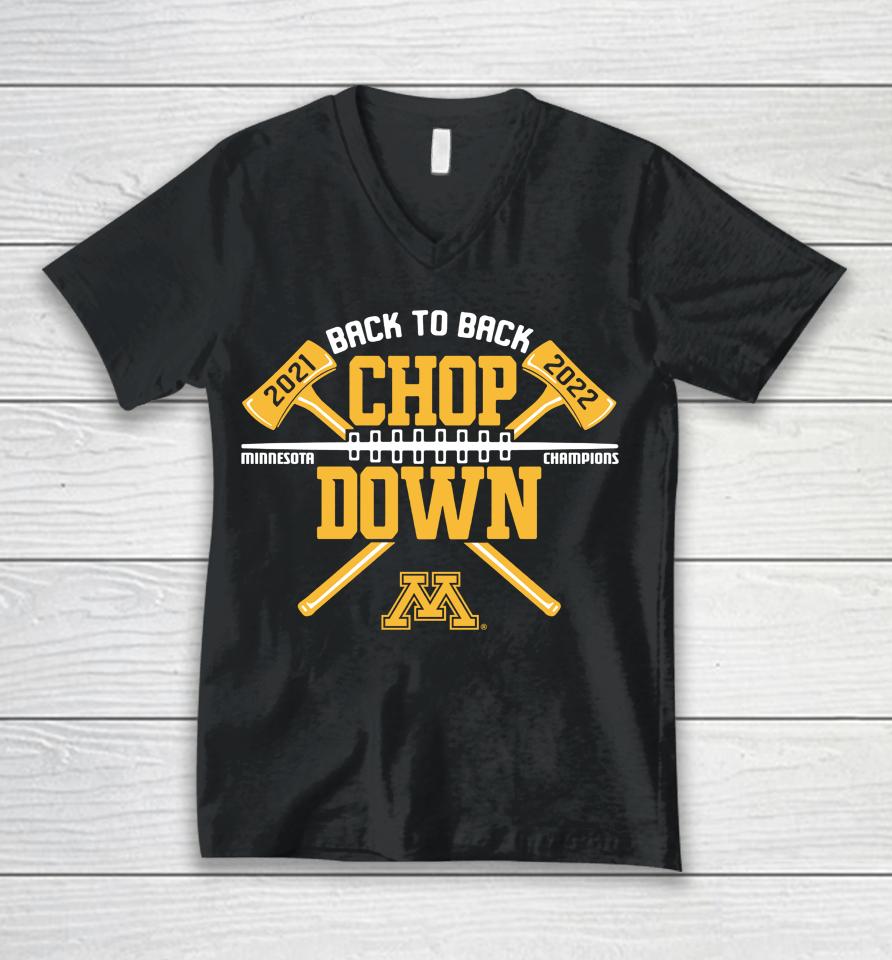 Minnesota Golden Gophers Back-To-Back Chop Down Champions Unisex V-Neck T-Shirt