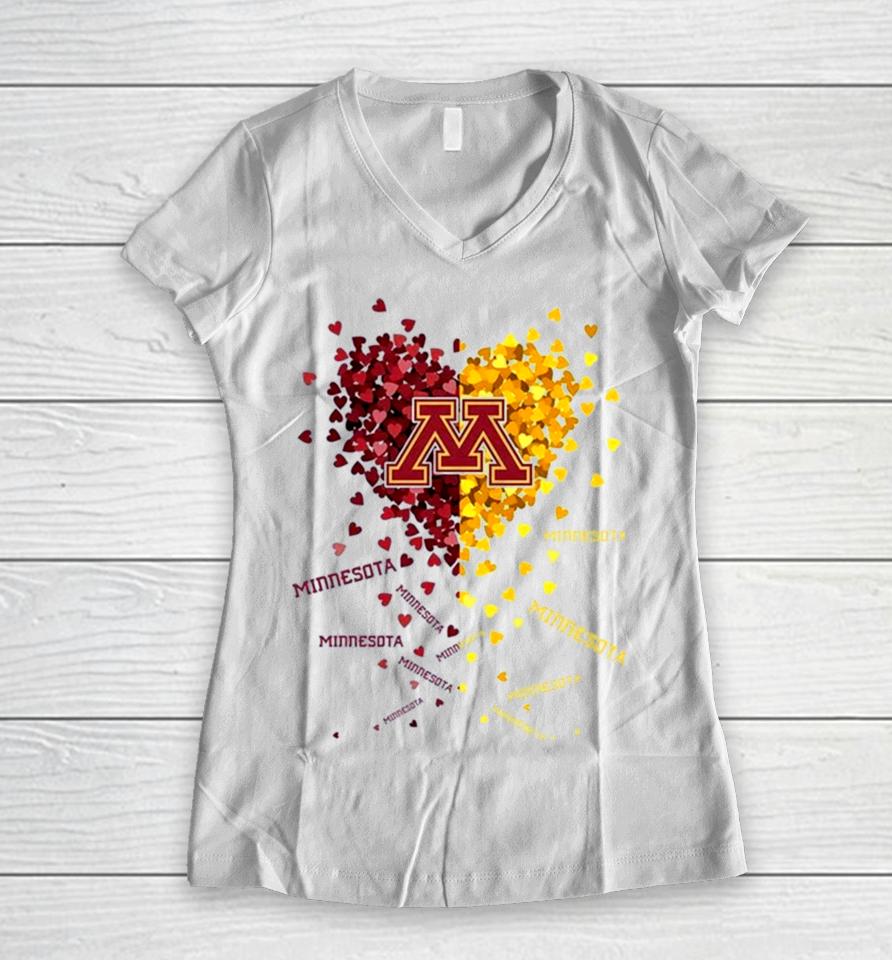 Minnesota Golden Gophers Tiny Heart Shape 2023 Women V-Neck T-Shirt