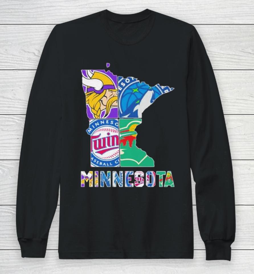 Minnesota Sports Team Logo Map Long Sleeve T-Shirt