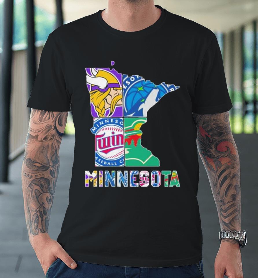 Minnesota Sports Team Logo Map Premium T-Shirt