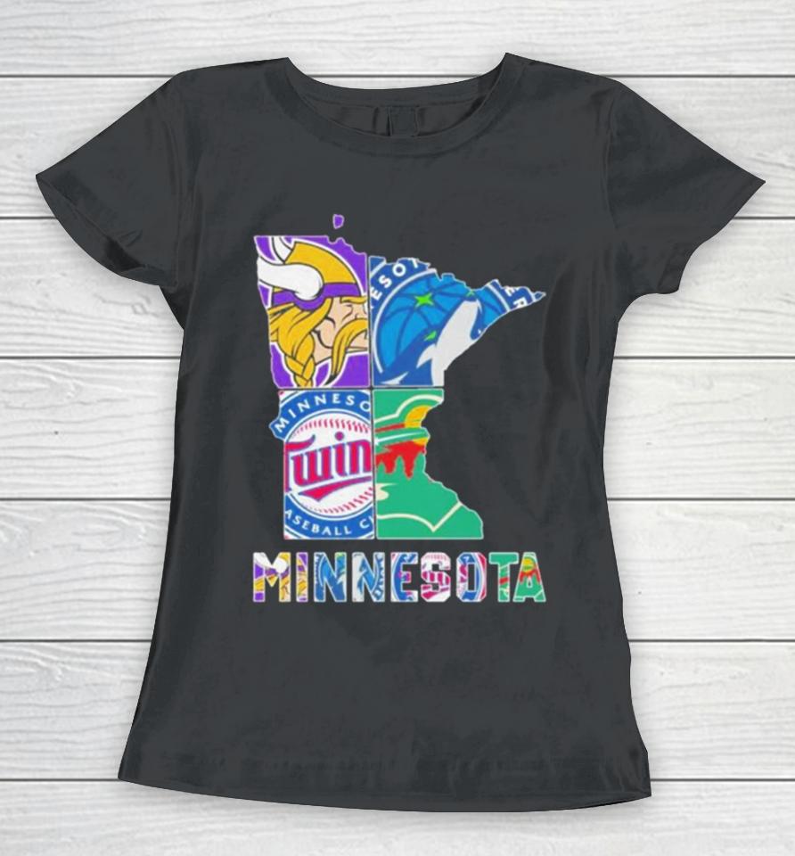 Minnesota Sports Team Logo Map Women T-Shirt
