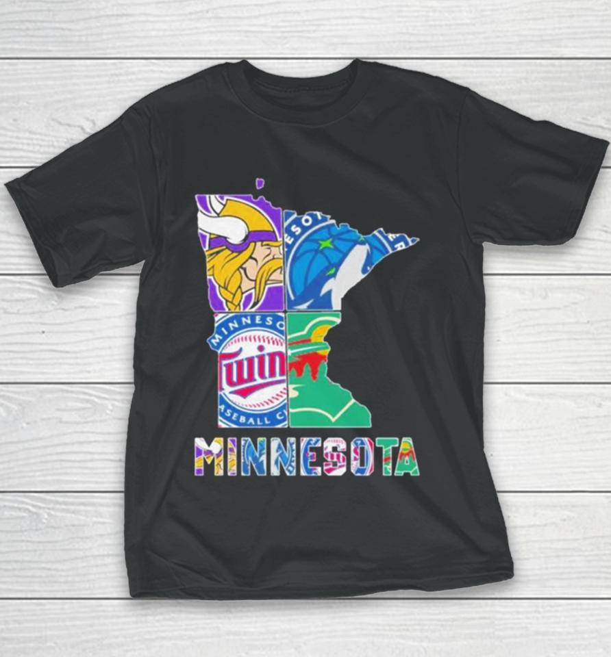 Minnesota Sports Team Logo Map Youth T-Shirt