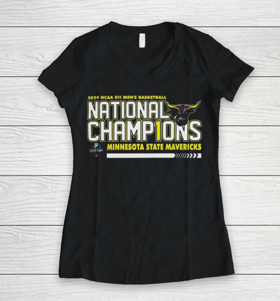 Minnesota State Mavericks 2024 Ncaa Division Ii Men’s Basketball National Champions Women V-Neck T-Shirt