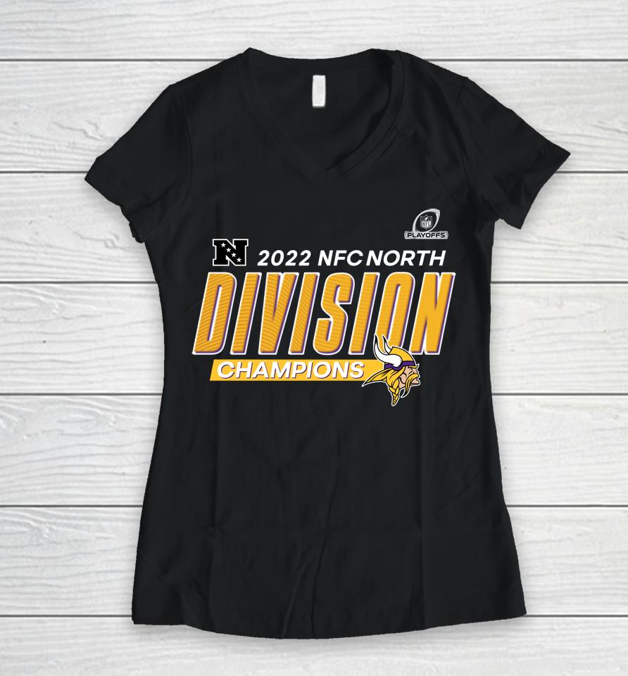 Minnesota Vikings 2022 Nfc North Division Champions Women V-Neck T-Shirt