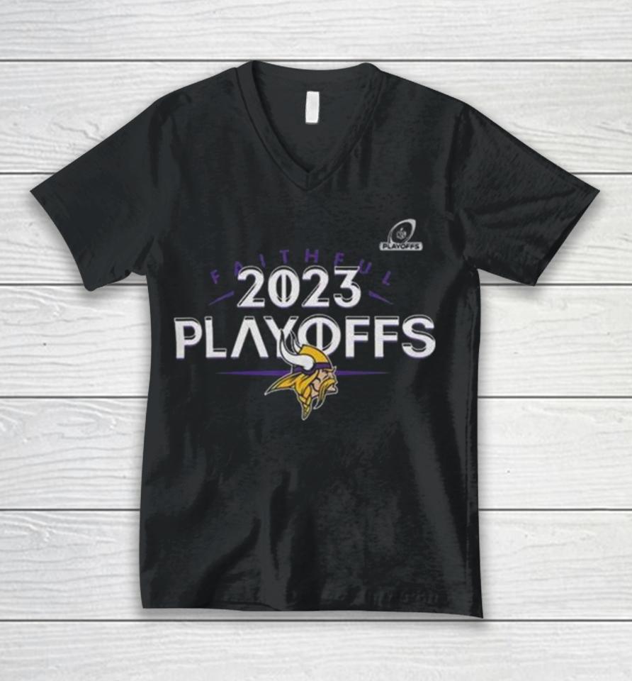 Minnesota Vikings 2023 Nfl Playoffs Faithful Unisex V-Neck T-Shirt