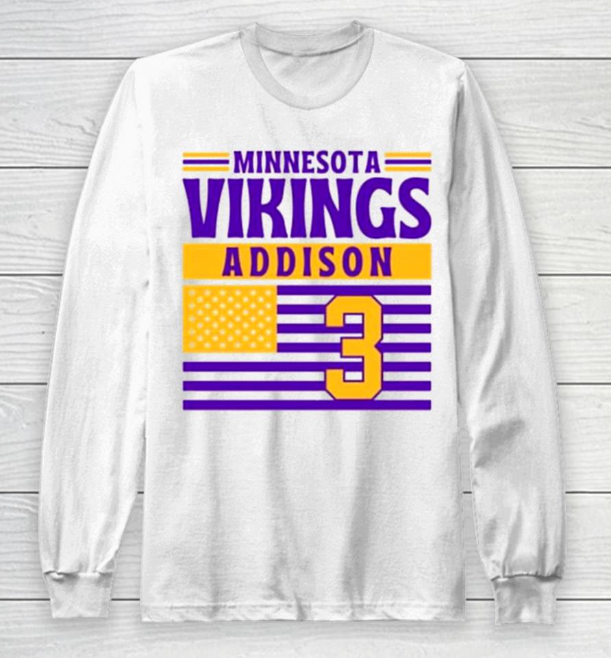 Minnesota Vikings Addison 3 American Flag Football Long Sleeve T-Shirt