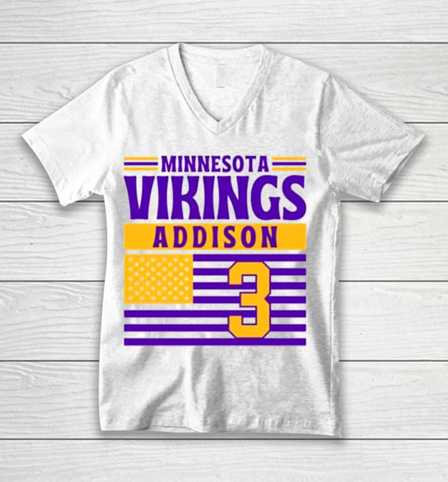 Minnesota Vikings Addison 3 American Flag Football Unisex V-Neck T-Shirt