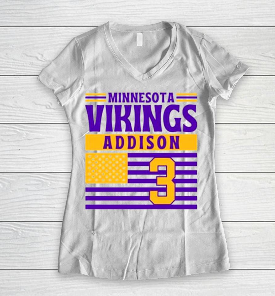Minnesota Vikings Addison 3 American Flag Football Women V-Neck T-Shirt
