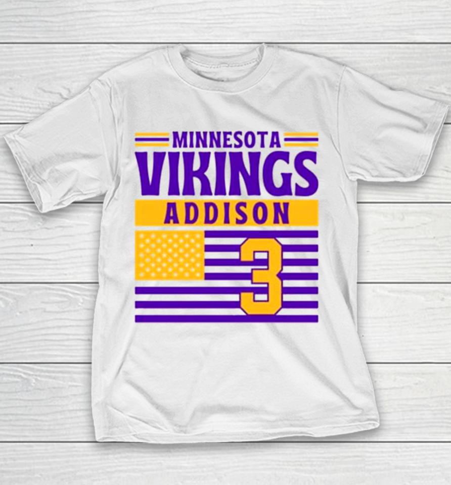 Minnesota Vikings Addison 3 American Flag Football Youth T-Shirt