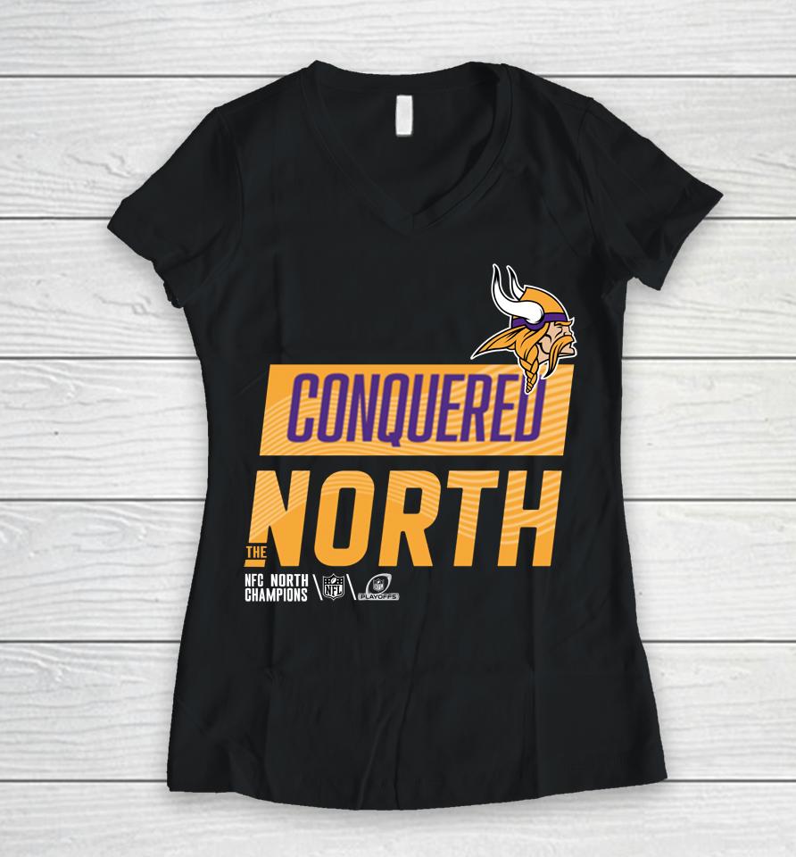 Minnesota Vikings Conquered Nfc North Division Champions Locker Room Women V-Neck T-Shirt