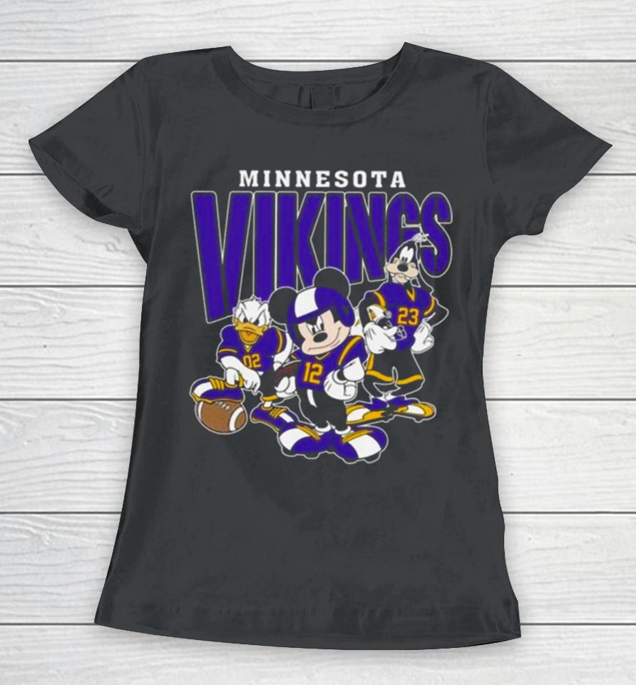 Minnesota Vikings Football Mickey Donald Duck And Goofy Football Team Vintage Women T-Shirt