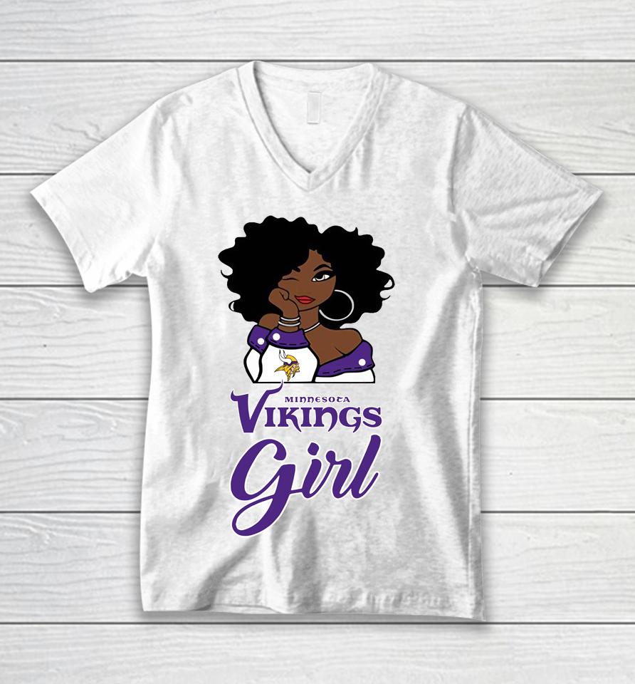 Minnesota Vikings Girl Nfl Unisex V-Neck T-Shirt