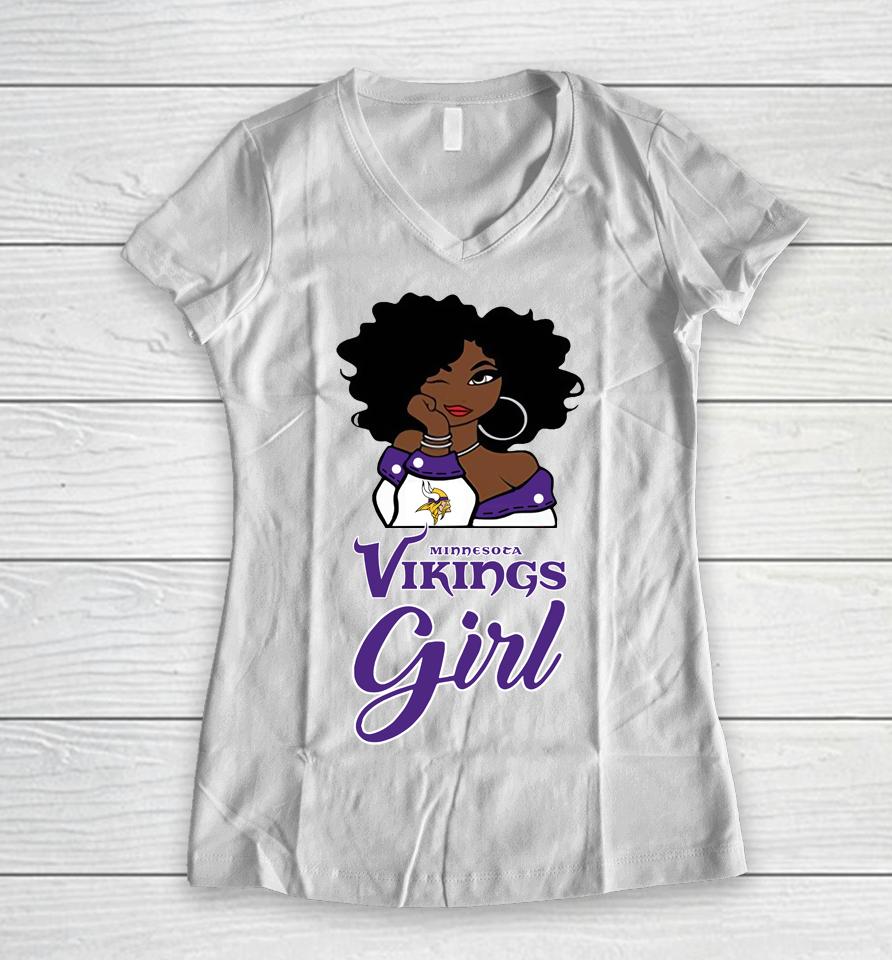 Minnesota Vikings Girl Nfl Women V-Neck T-Shirt