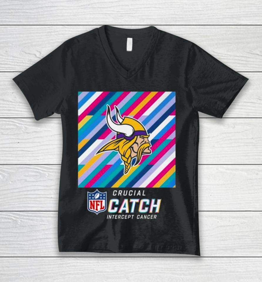 Minnesota Vikings Nfl Crucial Catch Intercept Cancer Unisex V-Neck T-Shirt