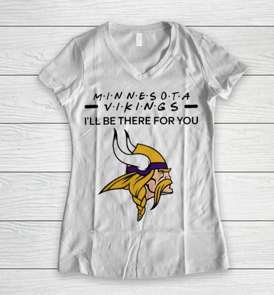 Minnesota Vikings Nfl I’ll Be There For You Logo Women V-Neck T-Shirt