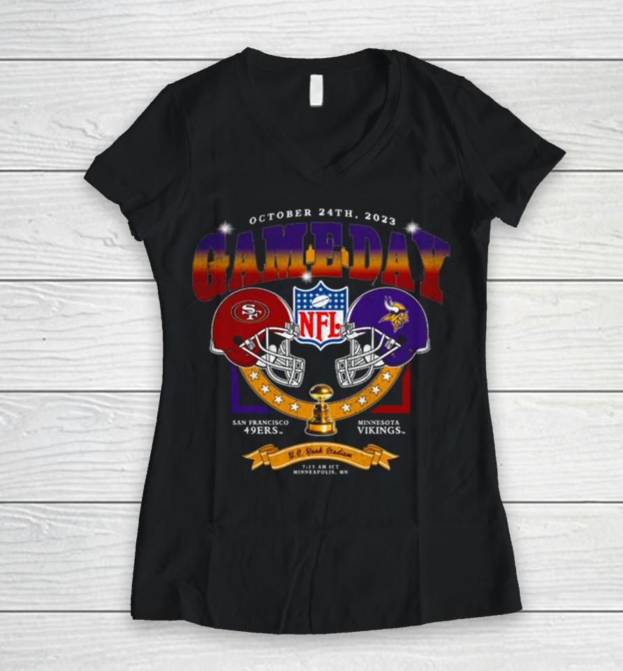 Minnesota Vikings Vs San Francisco 49Ers 2023 Nfl Season Gameday Women V-Neck T-Shirt