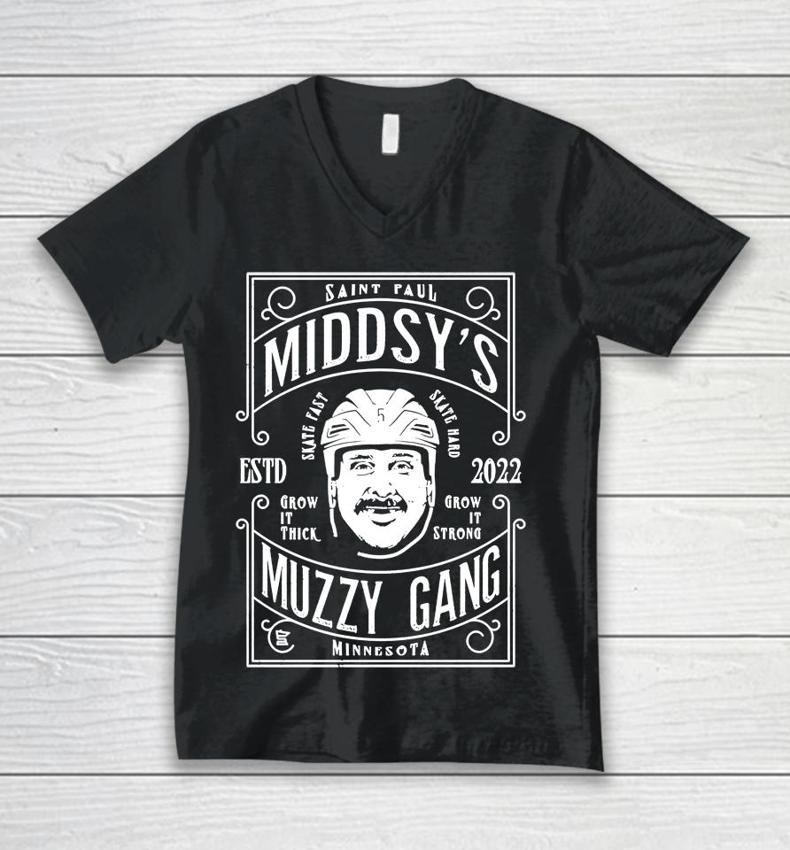 Minnesota Wild Sotastick Middsy's Muzzy Gang Unisex V-Neck T-Shirt