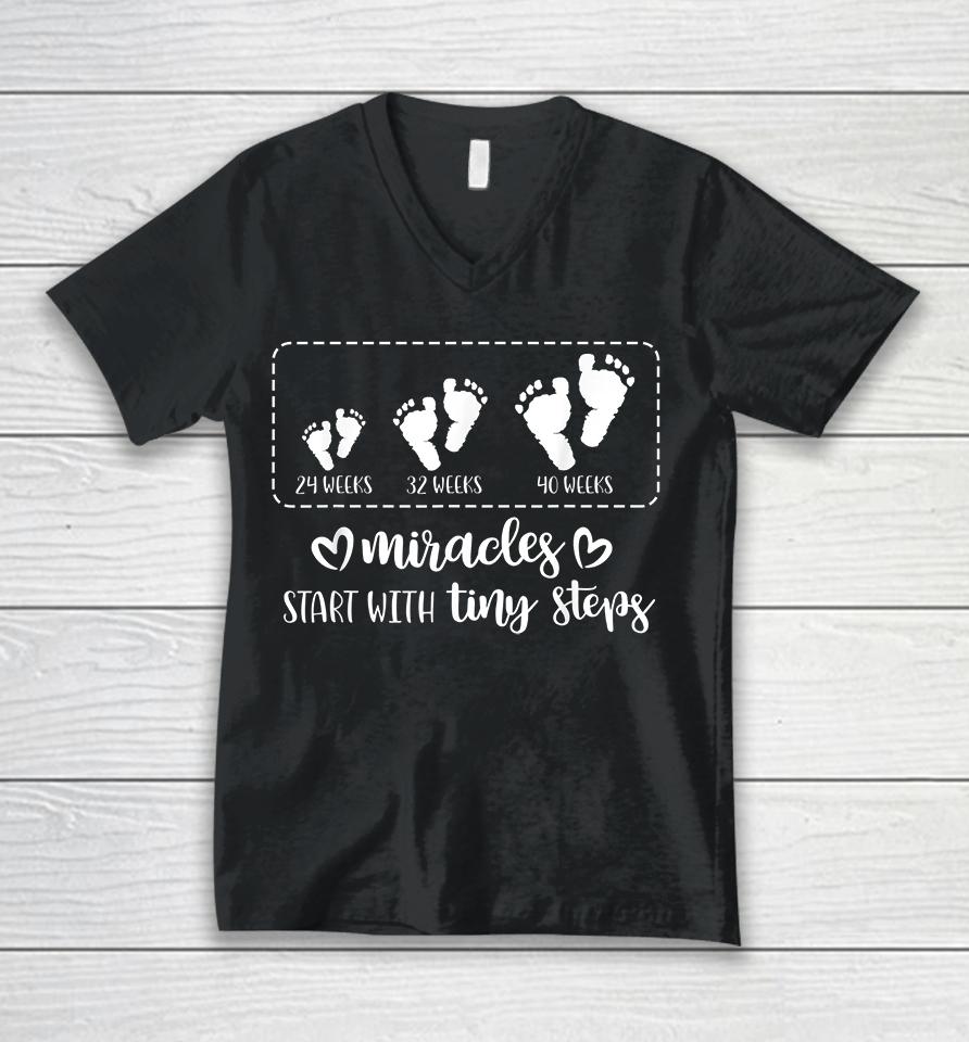 Miracles Start With Tiny Steps Baby Feet Unisex V-Neck T-Shirt