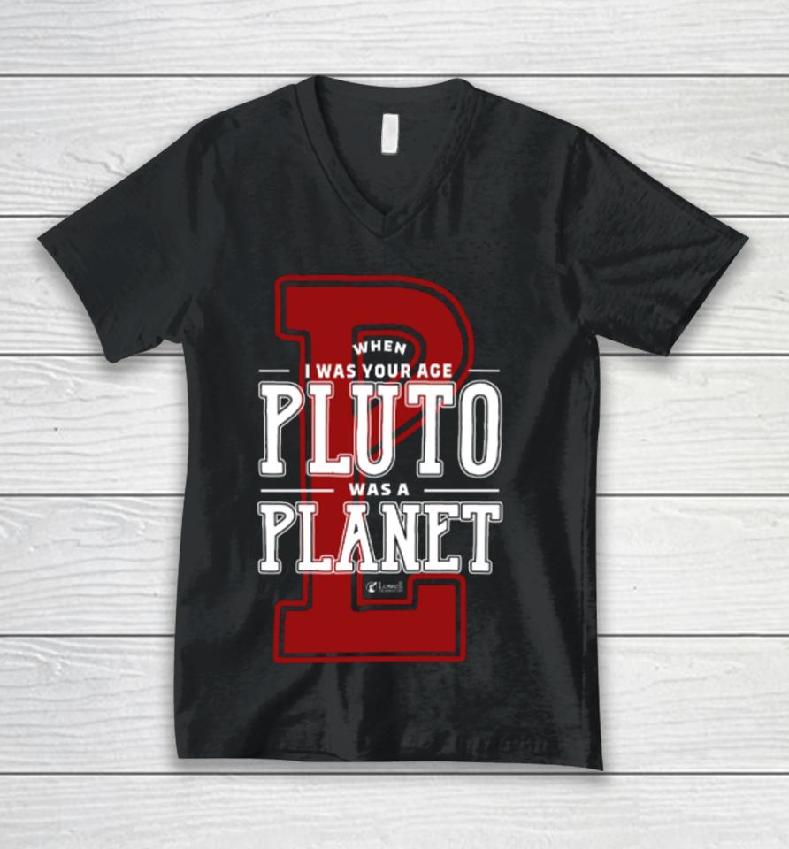 Misha Collins Wearing Lowell Observatory When I Was Your Age Pluto Was A Planet Unisex V-Neck T-Shirt