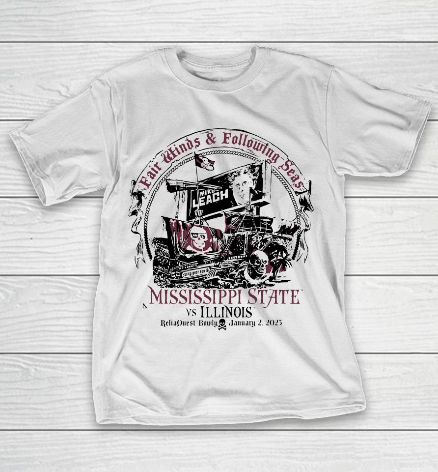 Mississippi State 2023 Reliaquest Bowl Leach Pirate Ship T-Shirt