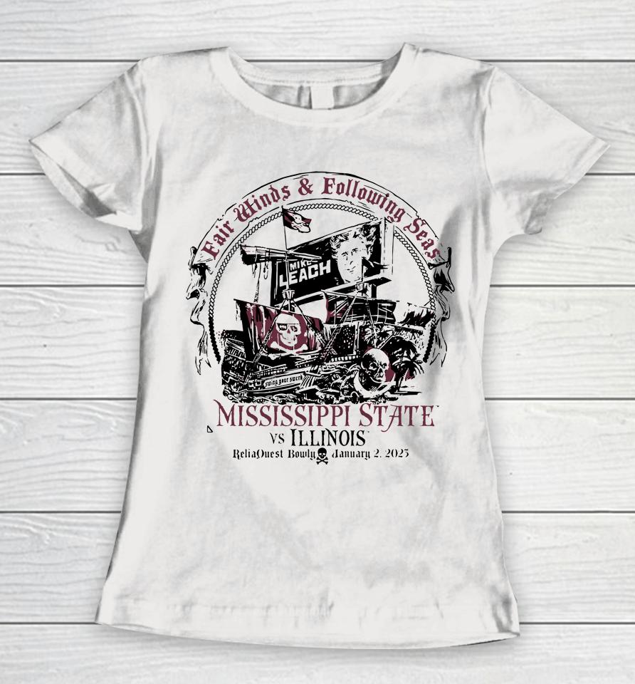 Mississippi State 2023 Reliaquest Bowl Leach Pirate Ship Women T-Shirt