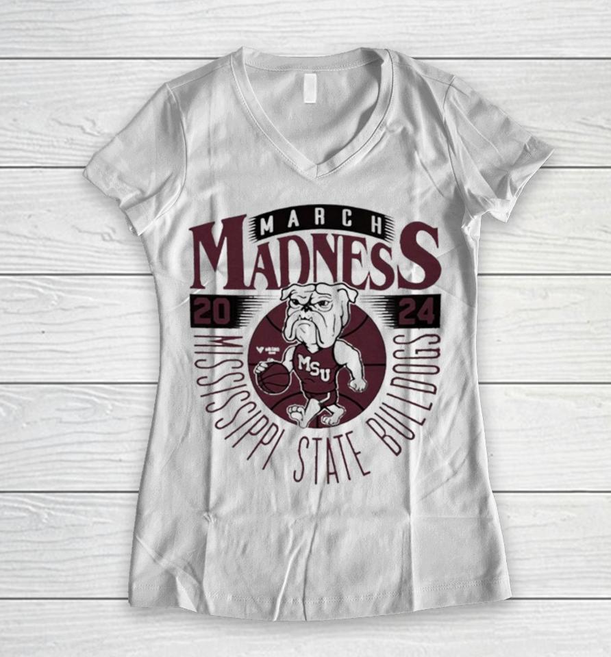 Mississippi State Bulldogs 2024 March Madness Mascot Women V-Neck T-Shirt
