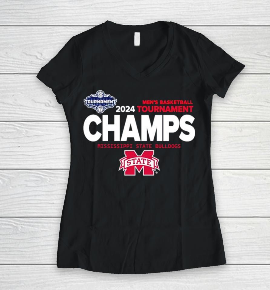 Mississippi State Bulldogs 2024 Men’s Basketball Tournament Champs Women V-Neck T-Shirt