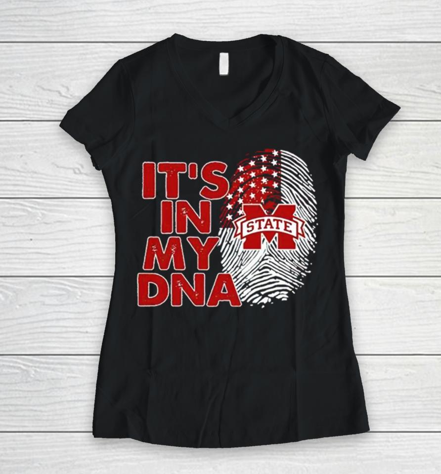 Mississippi State Bulldogs It’s In My Dna Fingerprint Women V-Neck T-Shirt