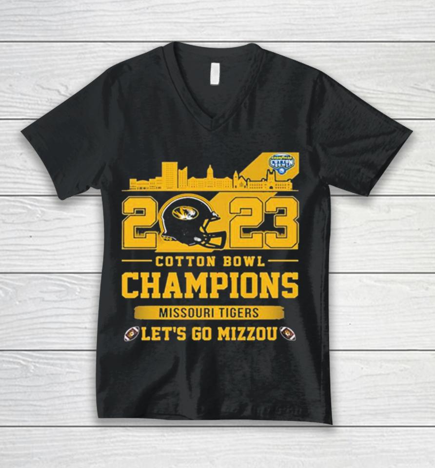 Missouri Tigers 2023 Cotton Bowl Champions Let’s Go Mizzou Unisex V-Neck T-Shirt
