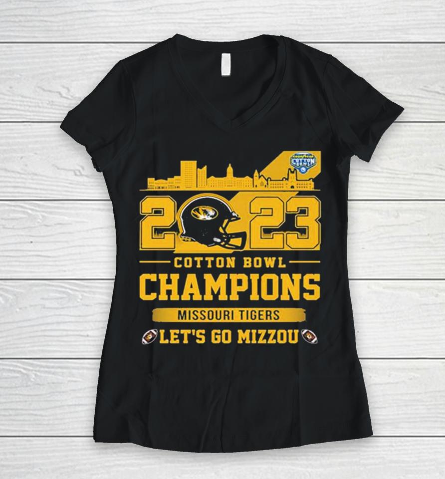Missouri Tigers 2023 Cotton Bowl Champions Let’s Go Mizzou Women V-Neck T-Shirt