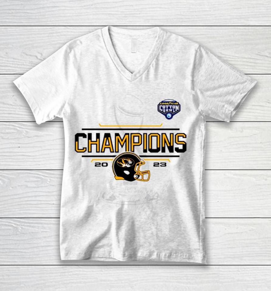 Missouri Tigers 2023 Cotton Bowl Champions Locker Room Unisex V-Neck T-Shirt