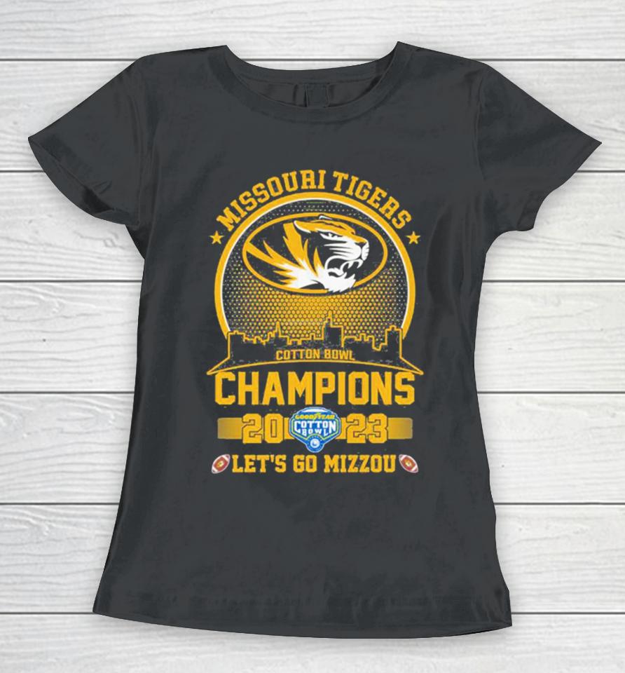 Missouri Tigers 2023 Cotton Bowl Champions Skyline Let’s Go Mizzou Women T-Shirt