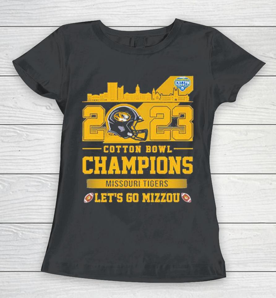 Missouri Tigers Football 2023 Cotton Bowl Champions Let’s Go Mizzou Helmet Women T-Shirt