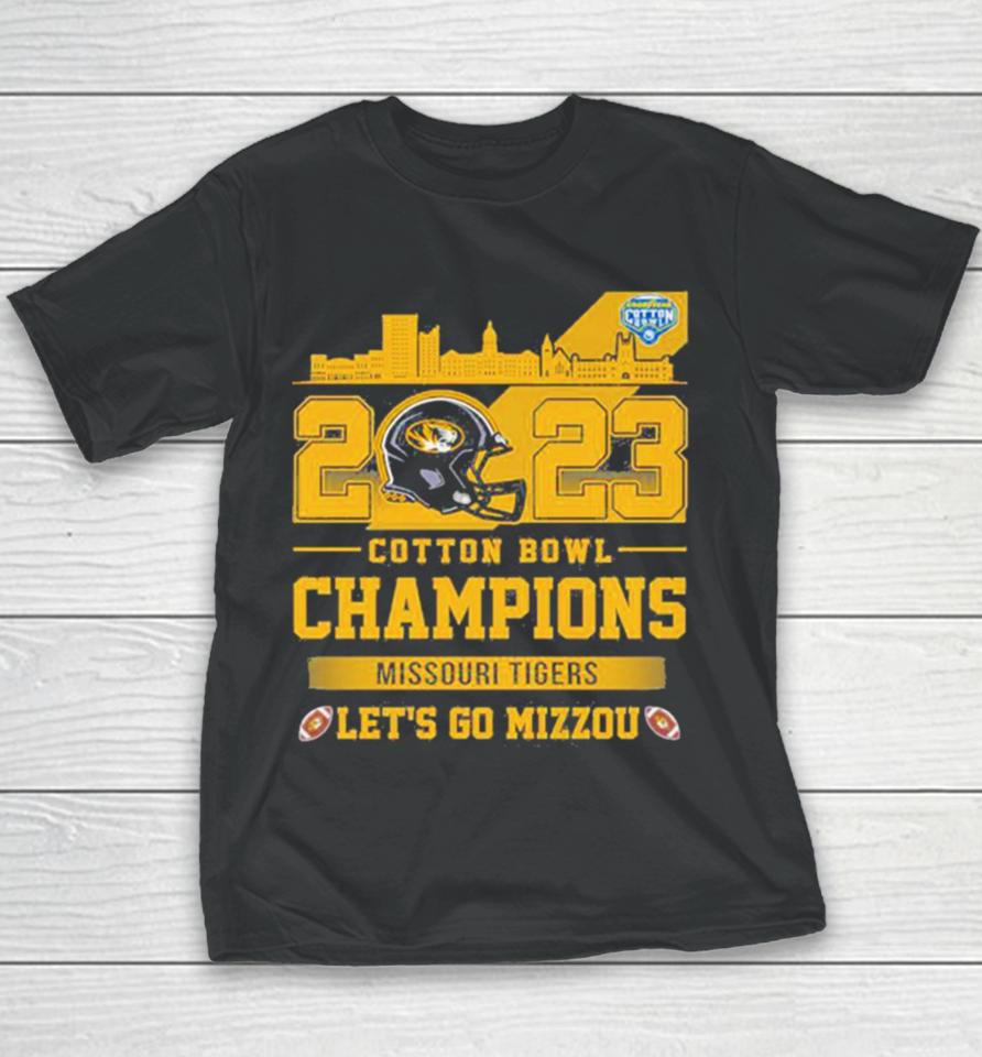 Missouri Tigers Football 2023 Cotton Bowl Champions Let’s Go Mizzou Helmet Youth T-Shirt