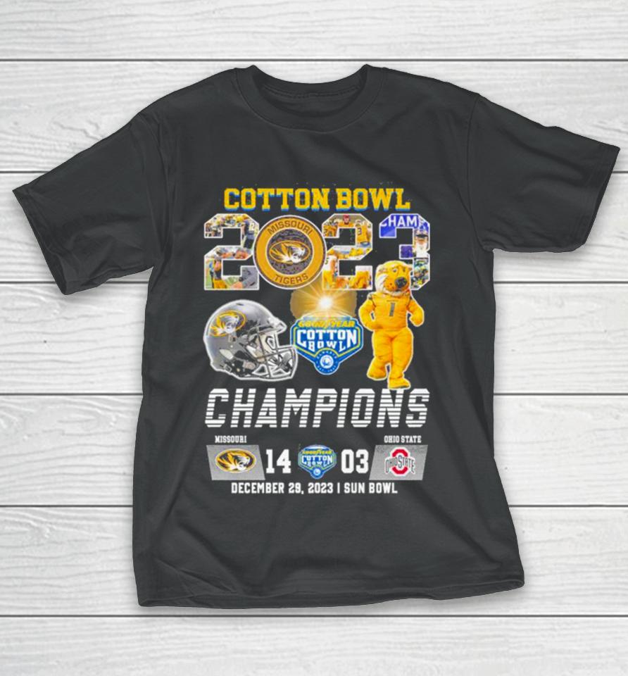 Missouri Tigers Football 2023 Cotton Bowl Champions Victory Ohio State 14 03 T-Shirt