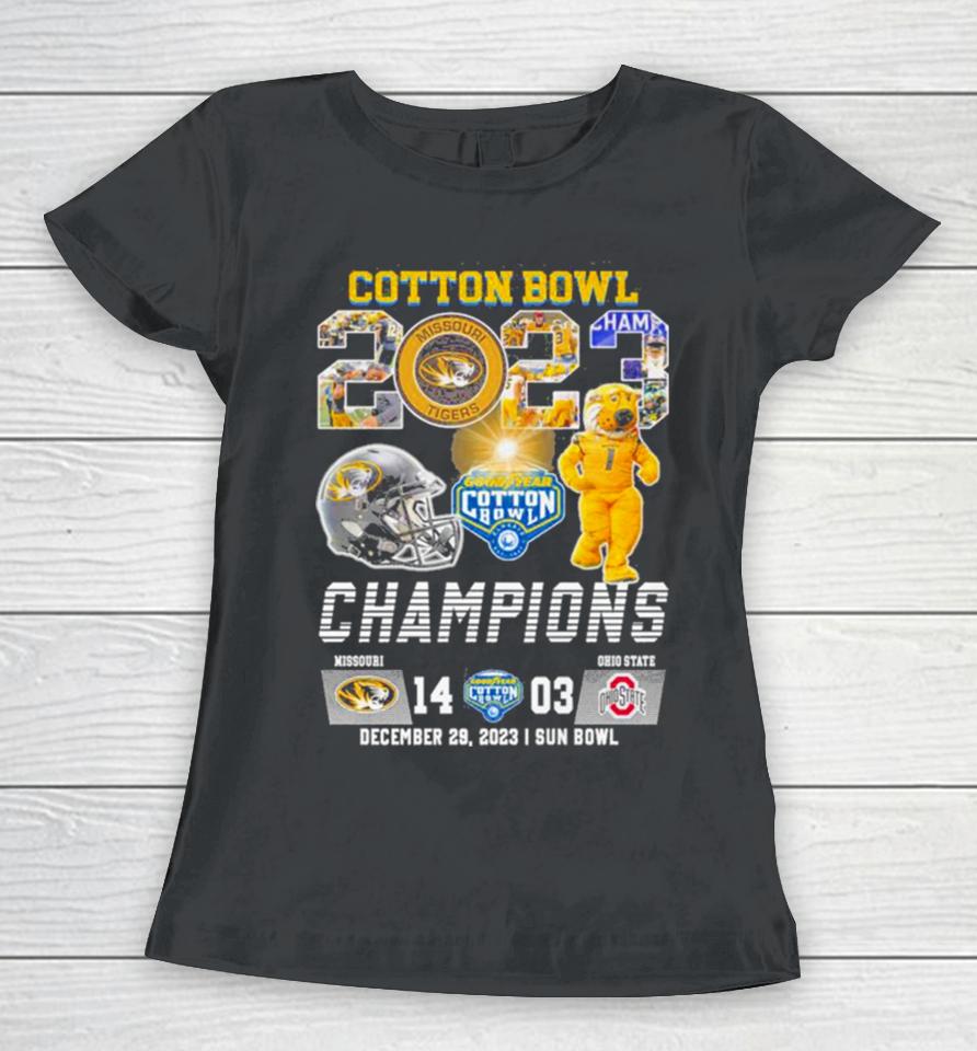 Missouri Tigers Football 2023 Cotton Bowl Champions Victory Ohio State 14 03 Women T-Shirt