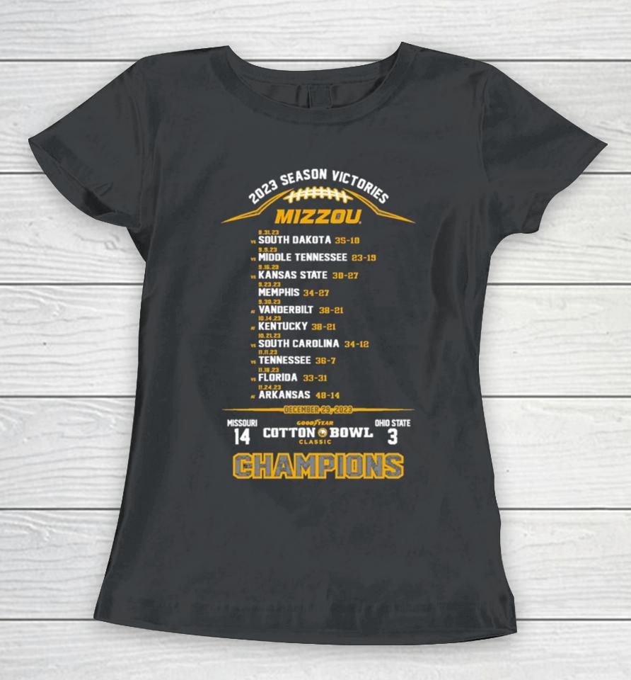 Missouri Tigers Football 2023 Cotton Bowl Champs Season Victories Women T-Shirt