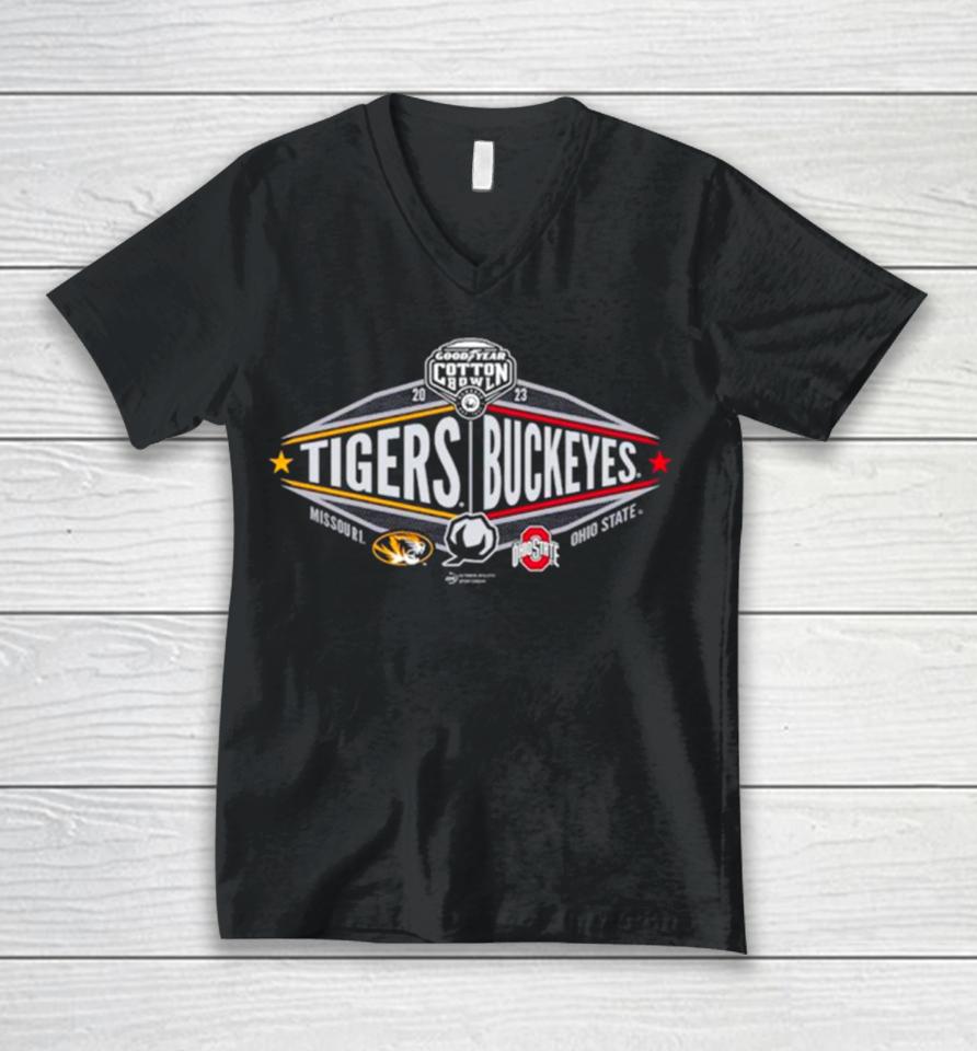 Missouri Tigers Vs. Ohio State Buckeyes 2023 Cotton Bowl 2 Team Unisex V-Neck T-Shirt