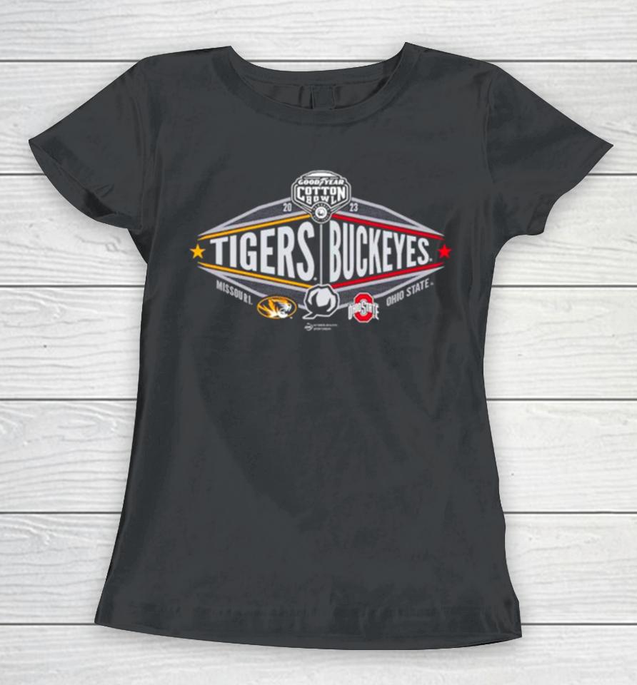 Missouri Tigers Vs. Ohio State Buckeyes 2023 Cotton Bowl 2 Team Women T-Shirt
